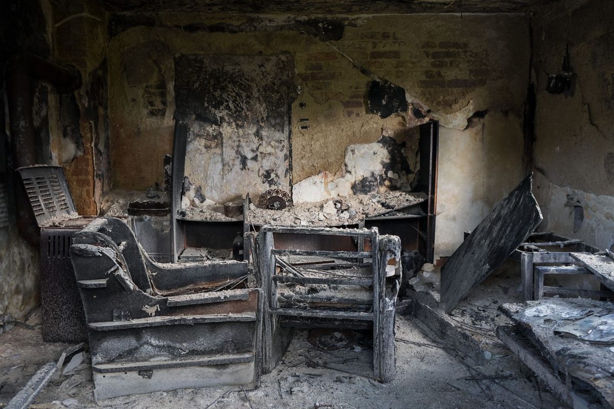 Soot residue staining walls and surfaces after a fire